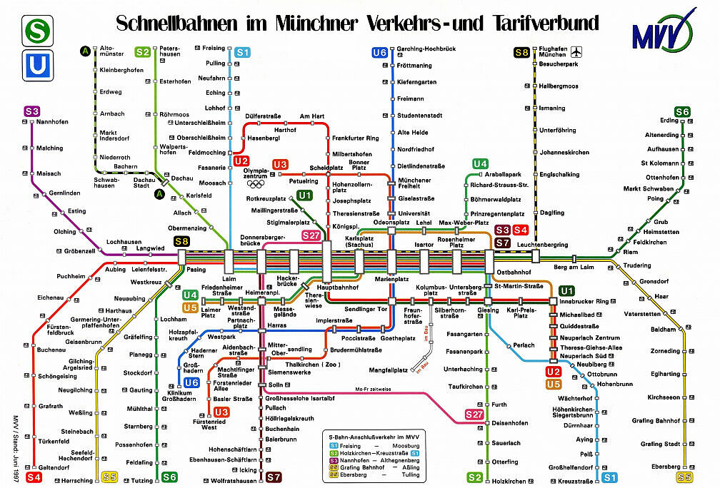 Bild: Schnellbahnnetzplan Juni 1997 (schnellbahn1997jun) - U-Bahn München